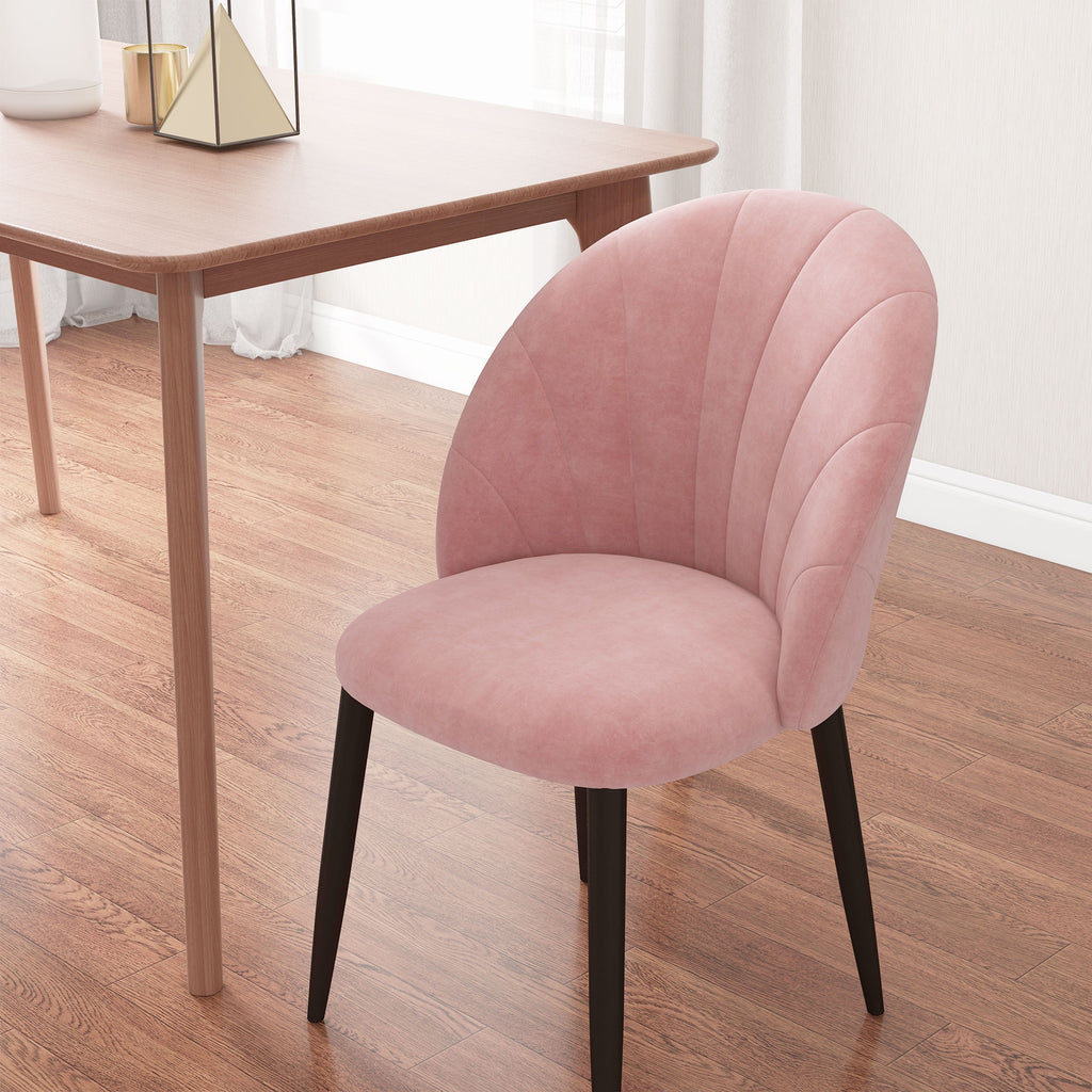 Set of 2 Nordic Style Upholstered Dining Chairs in Metal and Velvet, 52x54x79cm, Pink