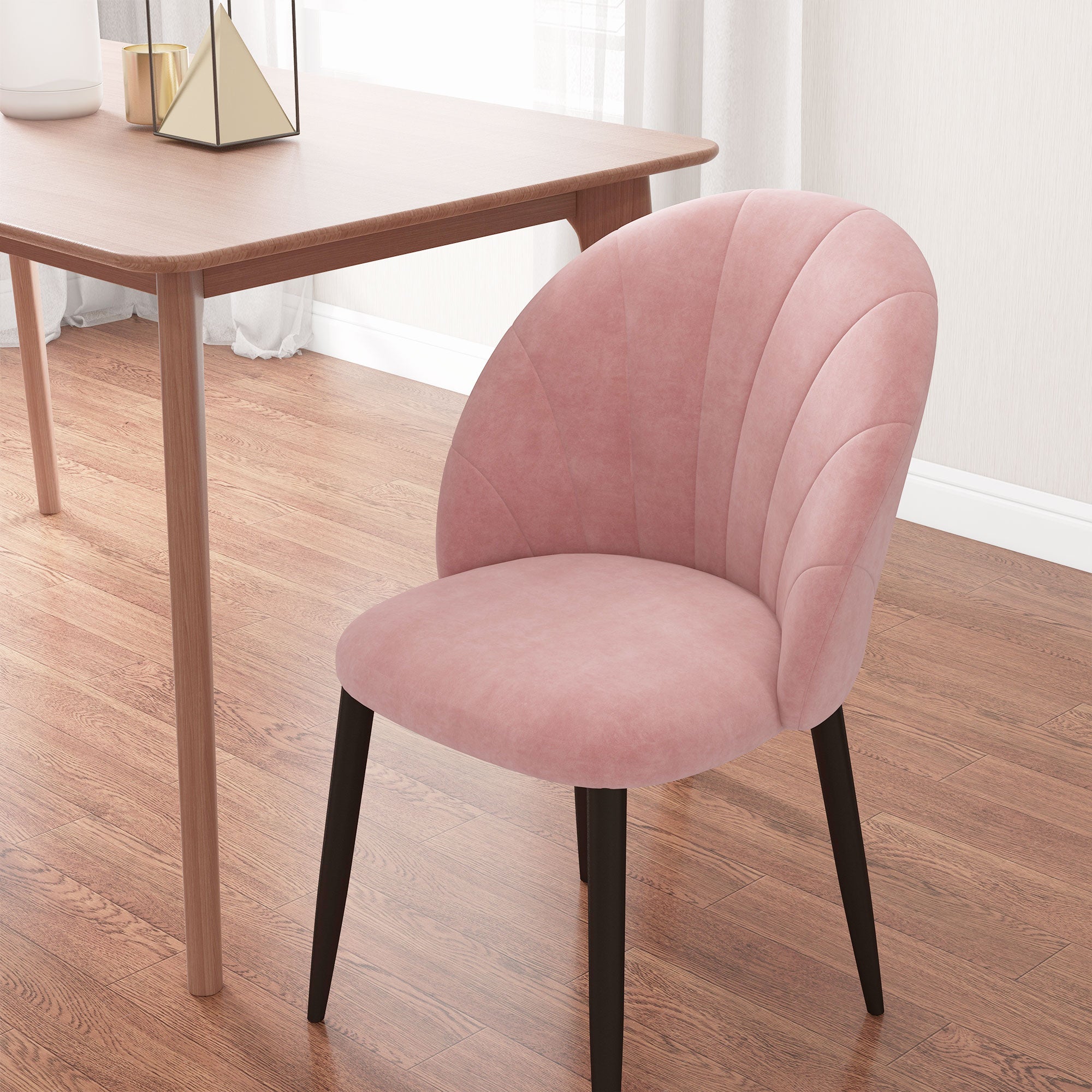Set of 2 Nordic Style Upholstered Dining Chairs in Metal and Velvet, 52x54x79cm, Pink