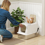 2-Bay Enclosed Cat Litter Box with Deodorizer and Scoop, 60.4 x 40.4 x 41.8 cm, White and Grey