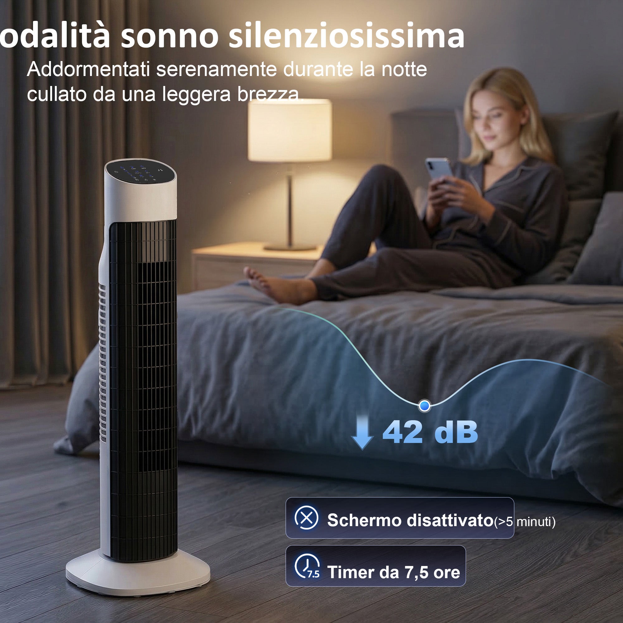 80cm 70° Oscillating Floor Tower Fan, Black and White