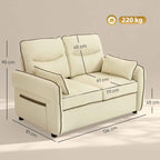HOMCOM 2-Seater Faux Leather Sofa with Thick Padding, Side Pocket and 2 Cushions, 136x81x90 cm, Beige