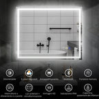 Anti-Fog Bathroom Mirror with Adjustable LED Light, Bluetooth Speaker, Touch Buttons, 80x100cm