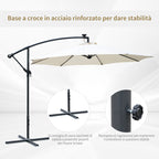 3x2.5m Garden Umbrella with Crank and 8 Solar-Powered LED Strips, Cream