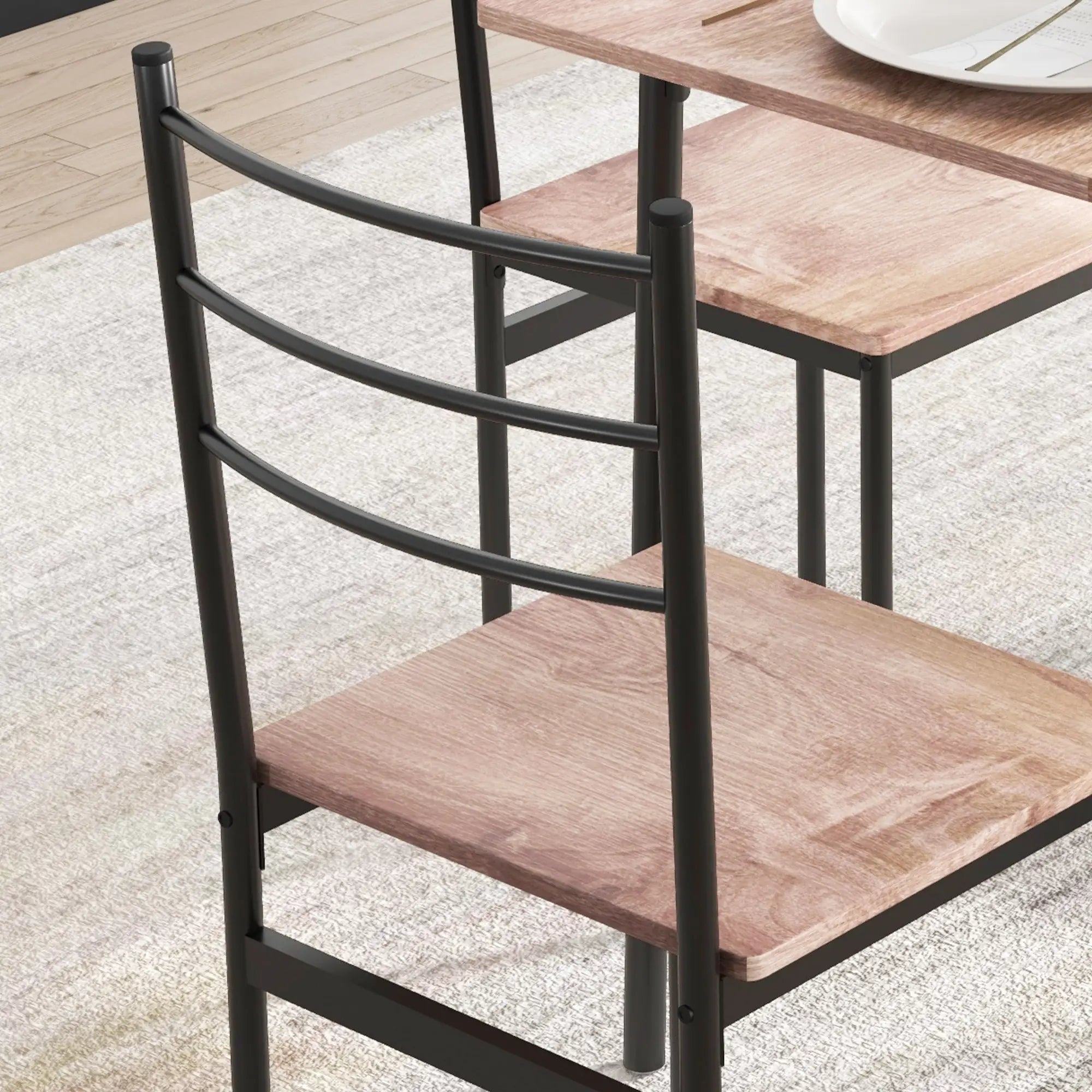 5 Piece Space-Saving Dining Table and Chair Set with Rectangular Kitchen Table and 4 Modern Chairs, in MDF and Steel