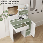 Dressing Table with Mirror and Stool, Drawer, Cabinet and Wooden Shelves, White
