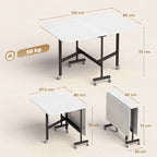 HOMCOM Folding Table for 4-6 People with 2 Flaps and Wheels with Brakes, 120x80x73 cm, White Wood