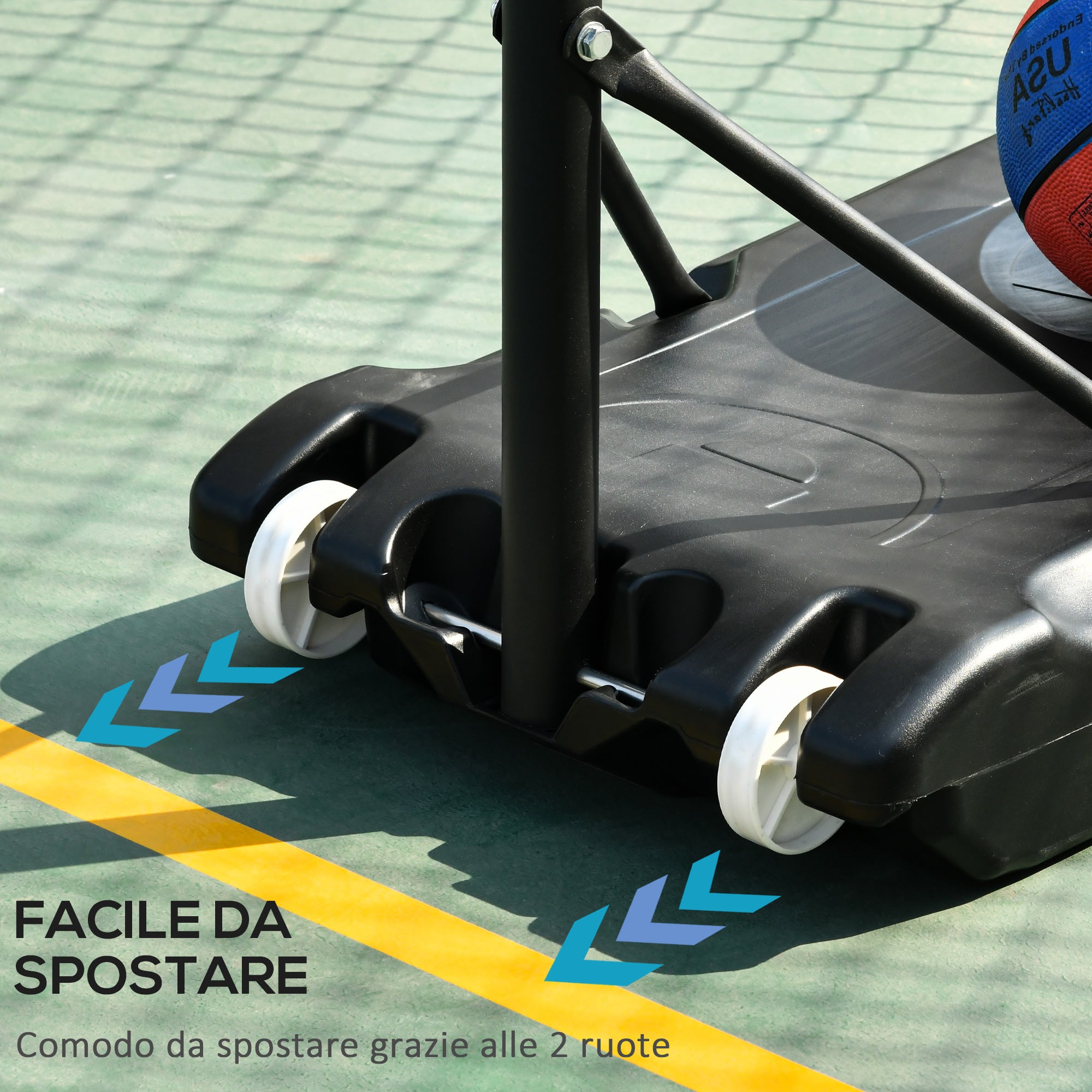 Basketball Hoop Adjustable Height 160-210cm, Steel Structure and Base with Wheels, Transparent PE Backboard