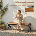 Outsunny 2-Seater Outdoor Metal Bench, 124x39x39 cm, Wood and Black