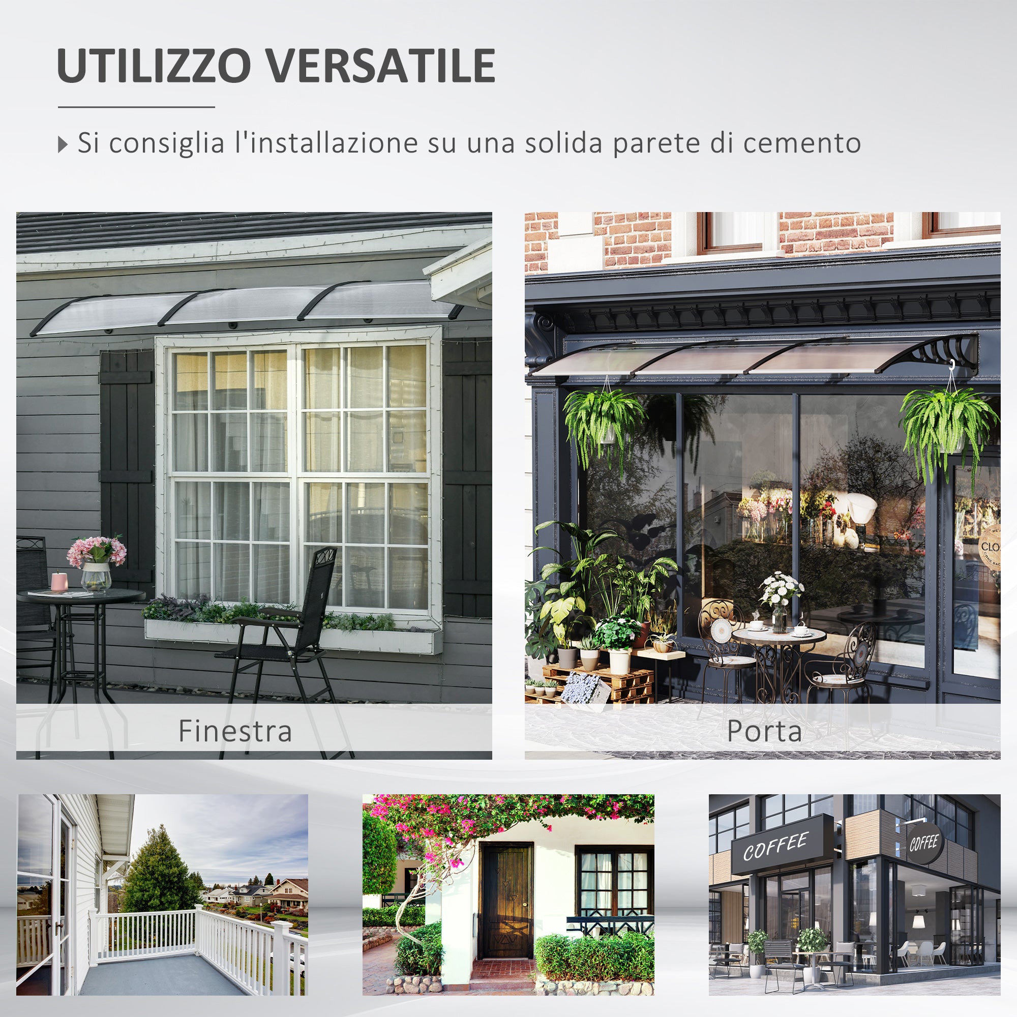 Outsunny Canopy in Polycarbonate and Aluminum for Balconies, Windows and Doors, 303x96x27 cm, Black and Transparent - Borgè