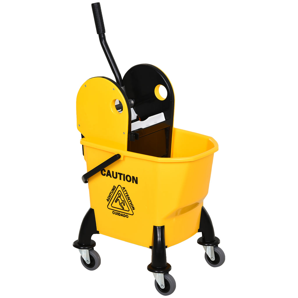 Professional Floor Mop Bucket with Manual Wringer, 4 Wheels and Metal Handle, Yellow