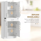 Tall Kitchen Sideboard with 2 Cabinets and a Central Drawer, Adjustable Shelves and 4 Doors in Total, White