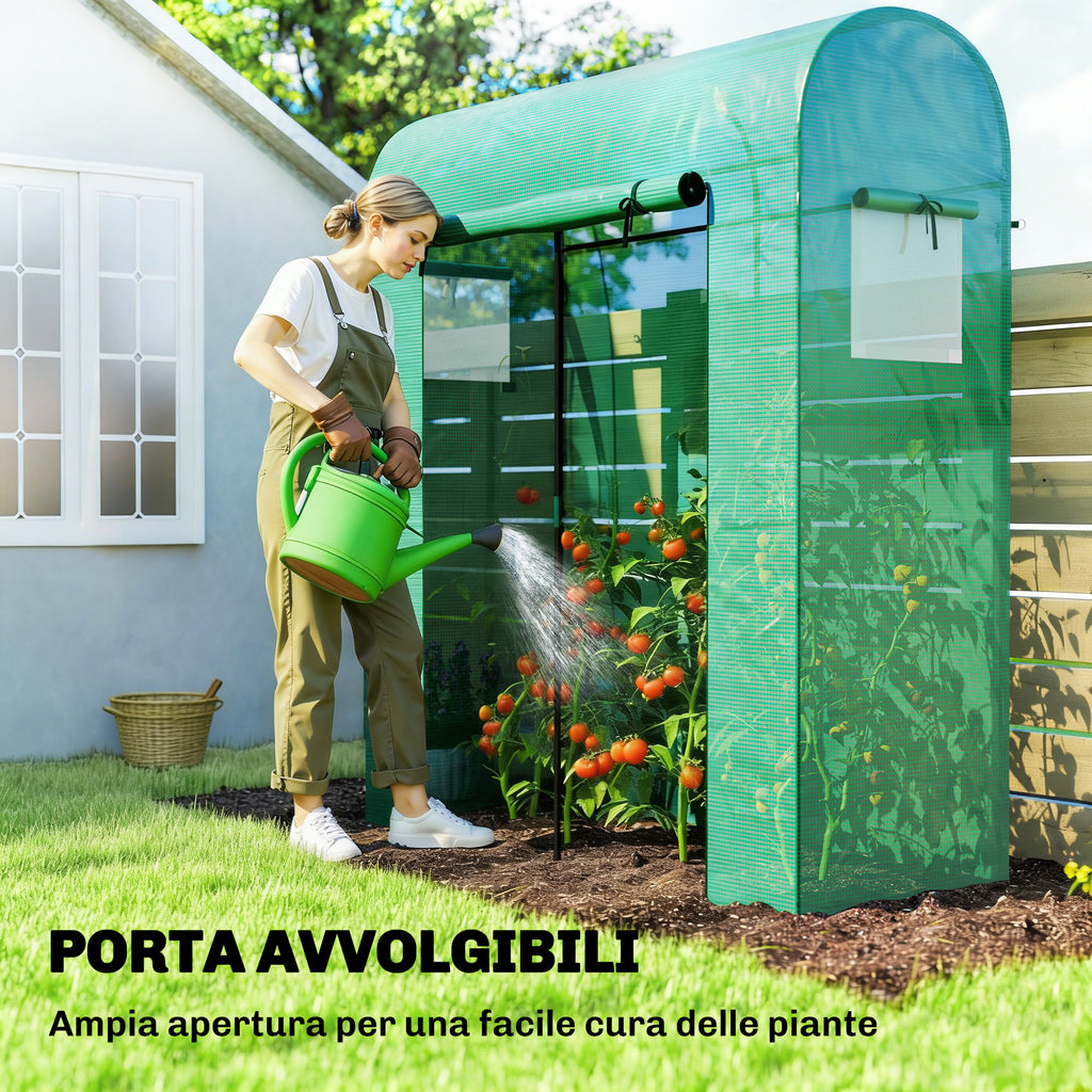 Outsunny Garden Greenhouse with PE Lining, Roll-Up Door and Mesh Windows, 170x68x200 cm, Green