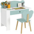 Children's Desk Set with Drawer and Chair with Bear Backrest, Ages 3-8 Years, Green