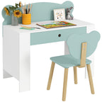 Children's Desk Set with Drawer and Chair with Bear Backrest, Ages 3-8 Years, Green