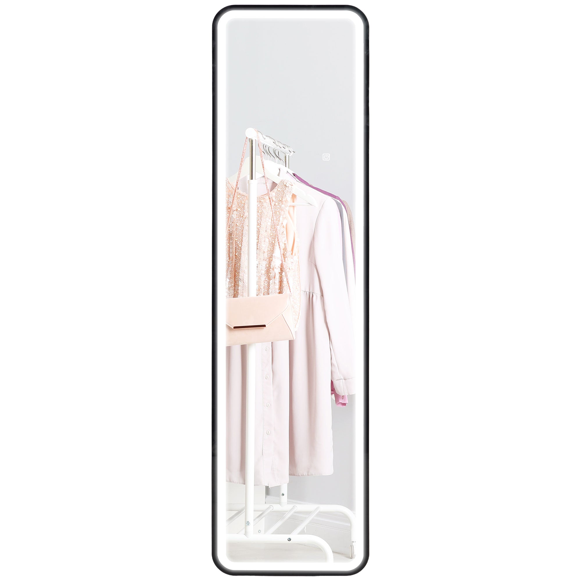 Touch Wall Mirror with Adjustable LED Lighting, Tempered Glass and Metal, 40x3x120 cm, Black