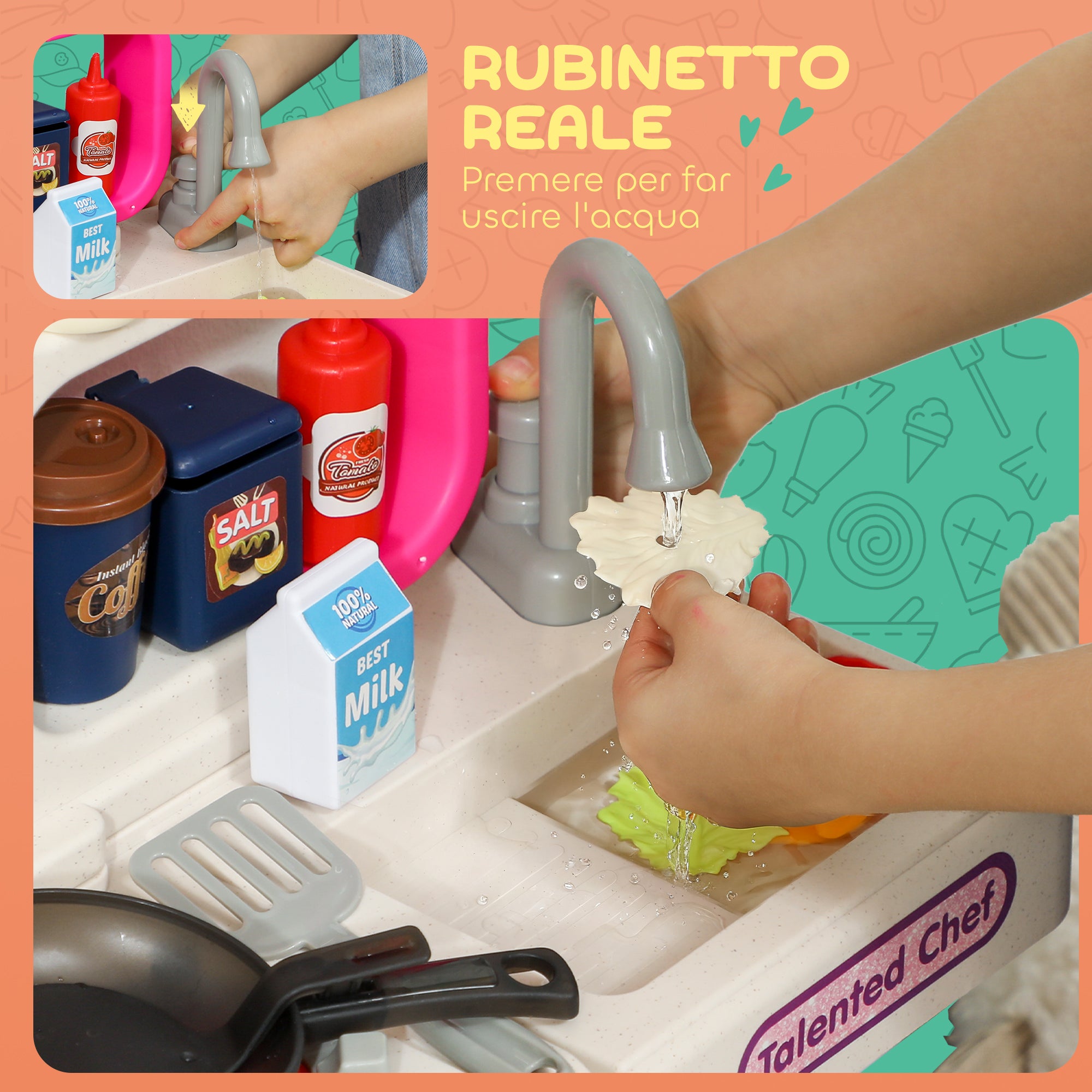 Toy Kitchen for Children 3-6 Years Old with 104 Accessories, Made of PP, PE and ABS, 52.5x22x100 cm, Pink