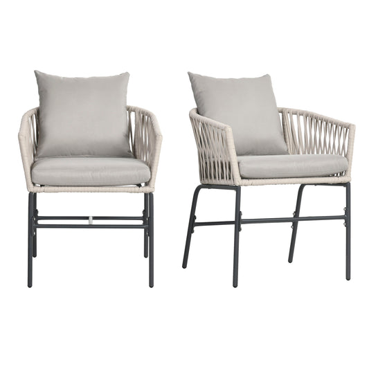 Outsunny set 2 boho -style garden chairs with rope coating and padded cushions, gray - Borgè