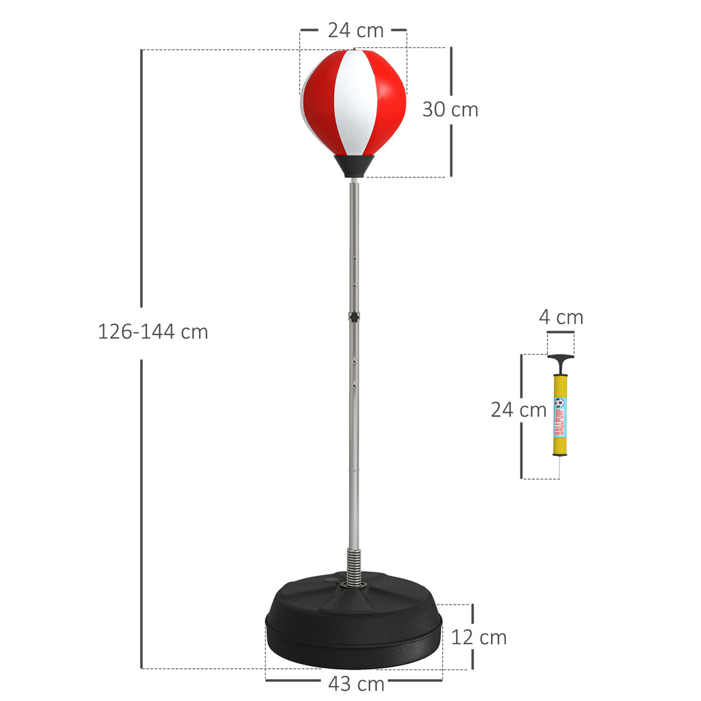 Height-Adjustable Floor Punching Ball with Gloves and Fillable Base, 43x43x126-144 cm, Red and White