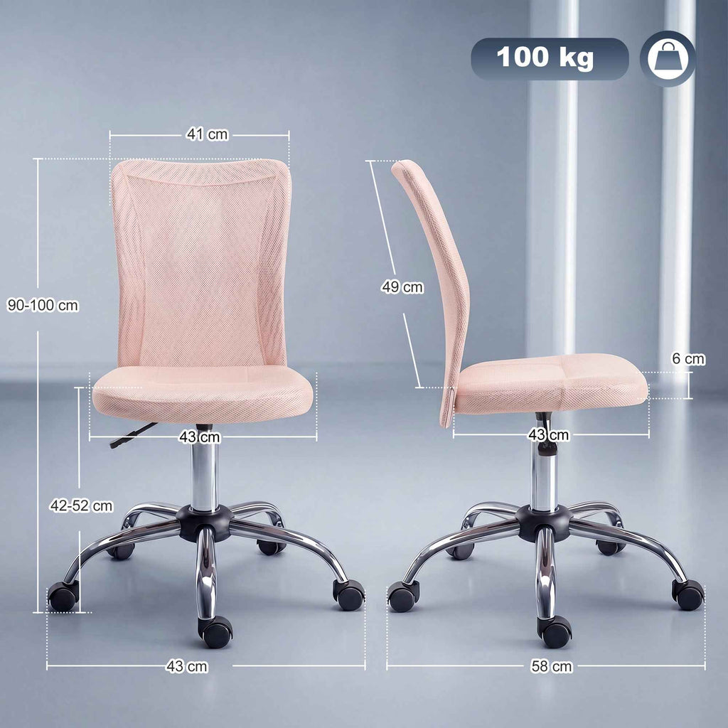 Vinsetto Ergonomic Swivel Office Chair Without Armrests, Breathable Mesh Fabric, Adjustable Height, Pink
