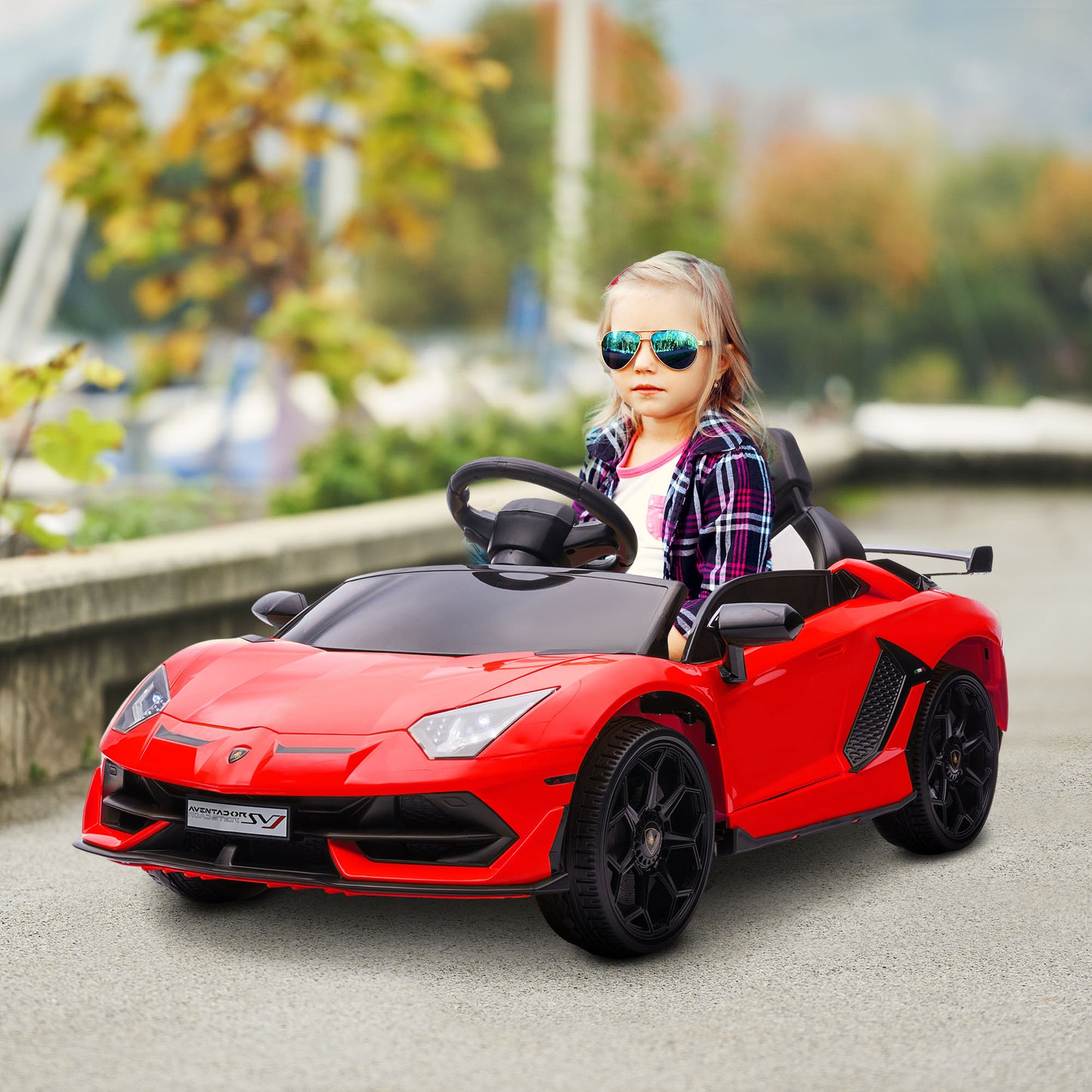 HOMCOM 12V Lamborghini Licensed Electric Ride-On Toy Car for Children with Horn and Remote Control, 107.5x63x42 cm, Red