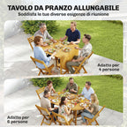 Outsunny 7-Piece Extendable Wooden Dining Set with 6 Folding Chairs for Garden