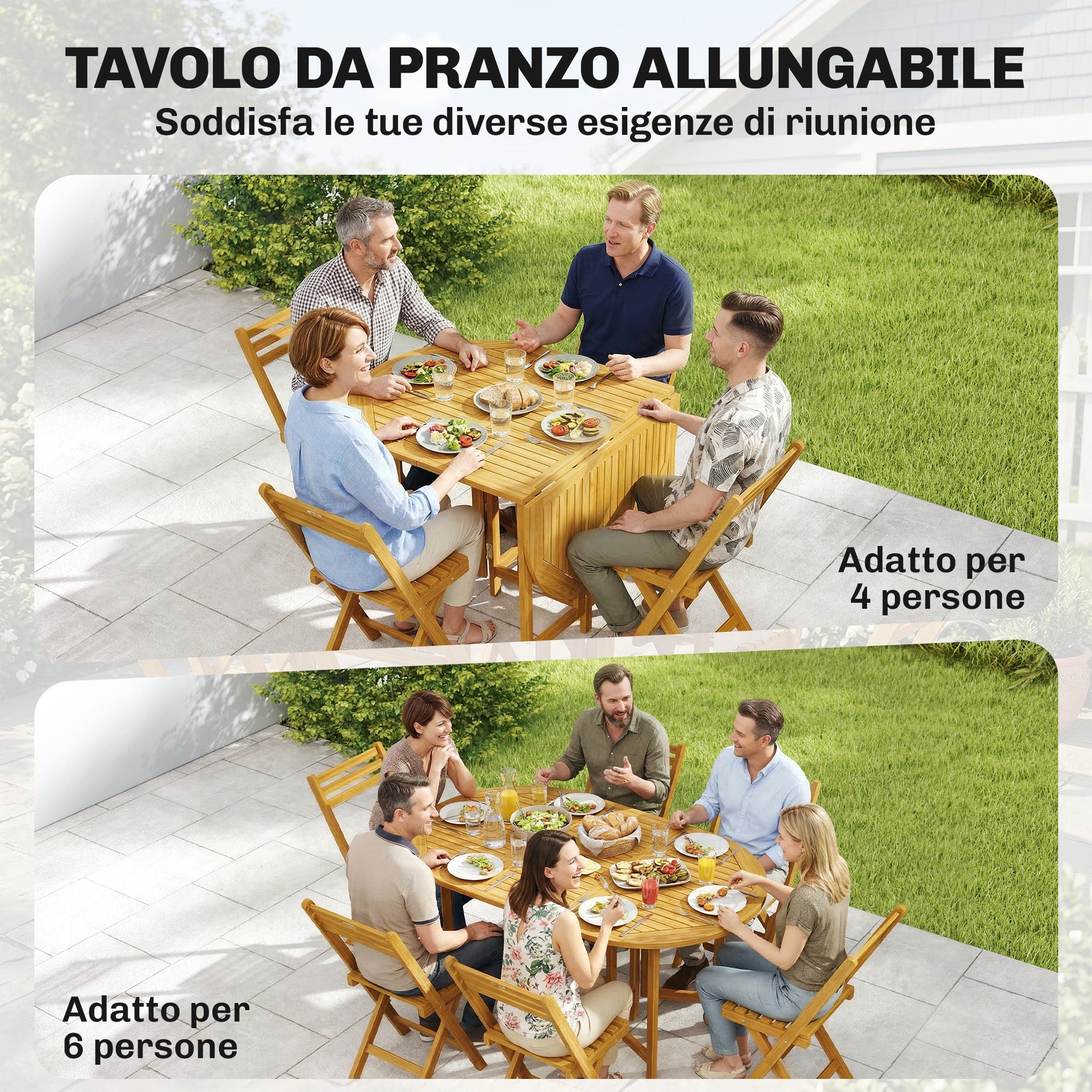 Outsunny 7-Piece Extendable Wooden Dining Set with 6 Folding Chairs for Garden