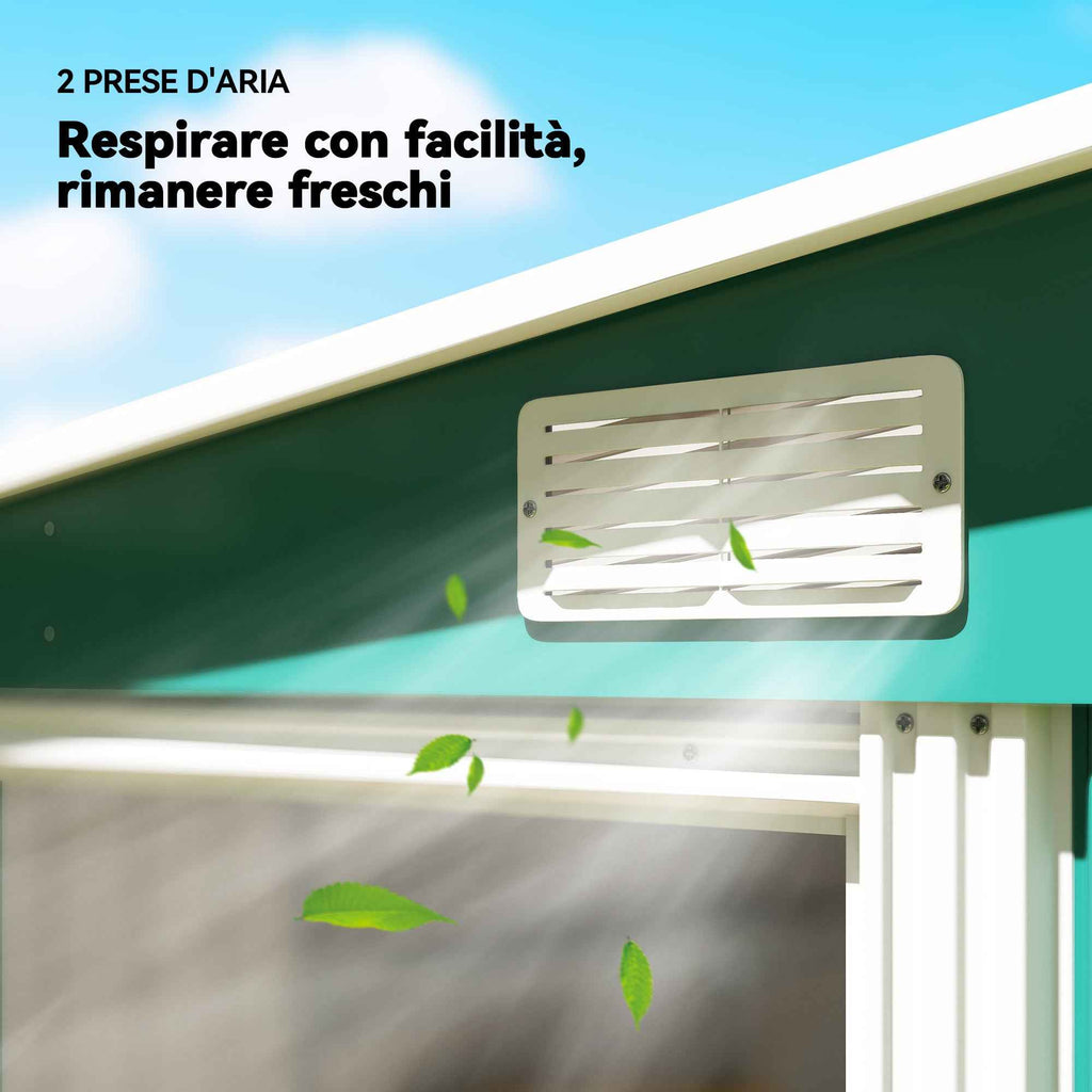 Outsunny 1.5x2m Metal Tool Shed with Base, Sliding Door and Sloped Roof, Green