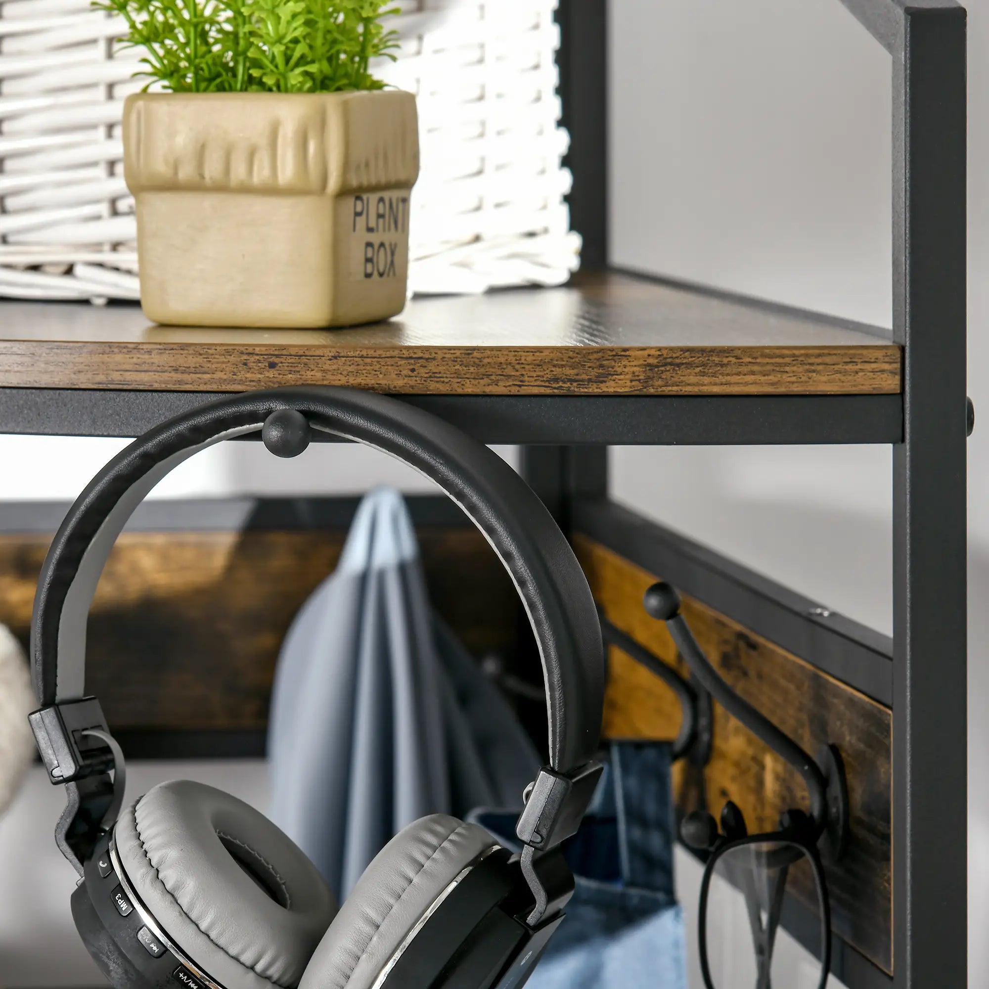 Industrial Style Corner Coat Rack with Bench and Shoe Rack, 50x50x183cm, Brown