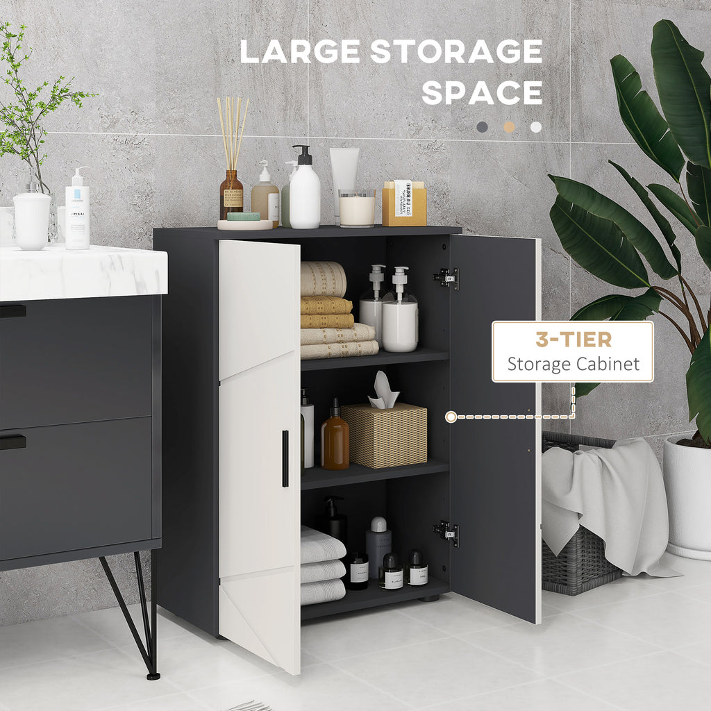 Kleankin Bathroom Cabinet 2 Wooden doors with 3 shelves and cushioned closure, 60x30x82cm, gray - Borgè