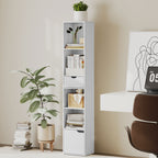 4-Tier Open Bookcase with Cabinet and Drawer, 30x24x158 cm, White Wood
