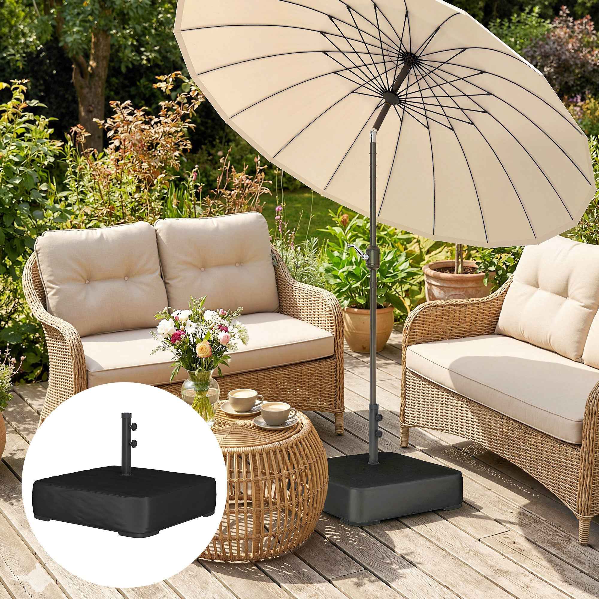 Outsunny Sand Fillable Umbrella Base 80kg/Wet Sand 90kg, for Ø48mm Poles, Black