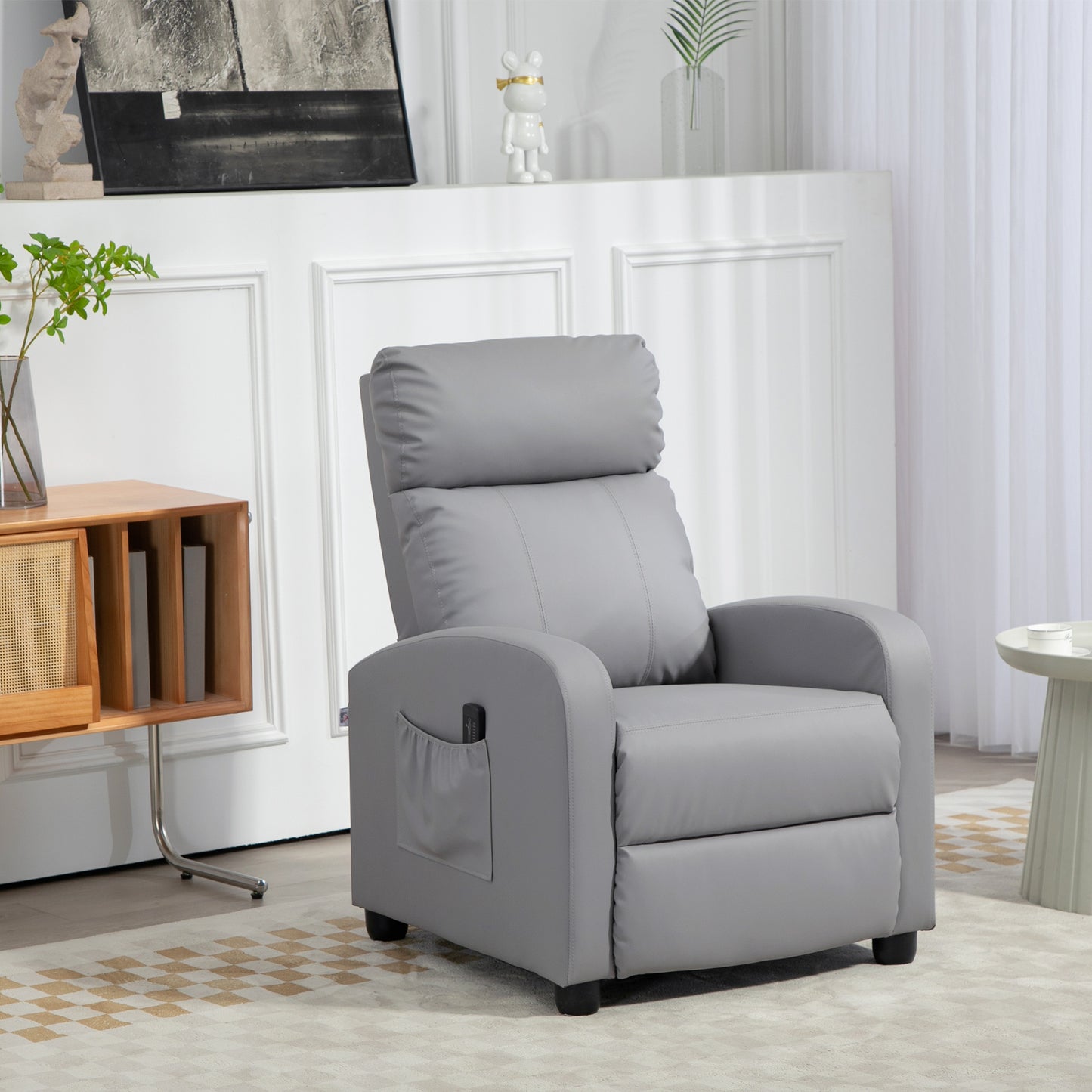 HOMCOM Relaxing Massage Armchair with Remote Control and 8 Programmes, Reclining and Footrest, Light Gray