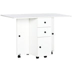 HOMCOM Folding Table for 6 People max with 2 Drawers, Cabinet and Shelf, in Chipboard, 120x60x76.5 cm, White - Borgè