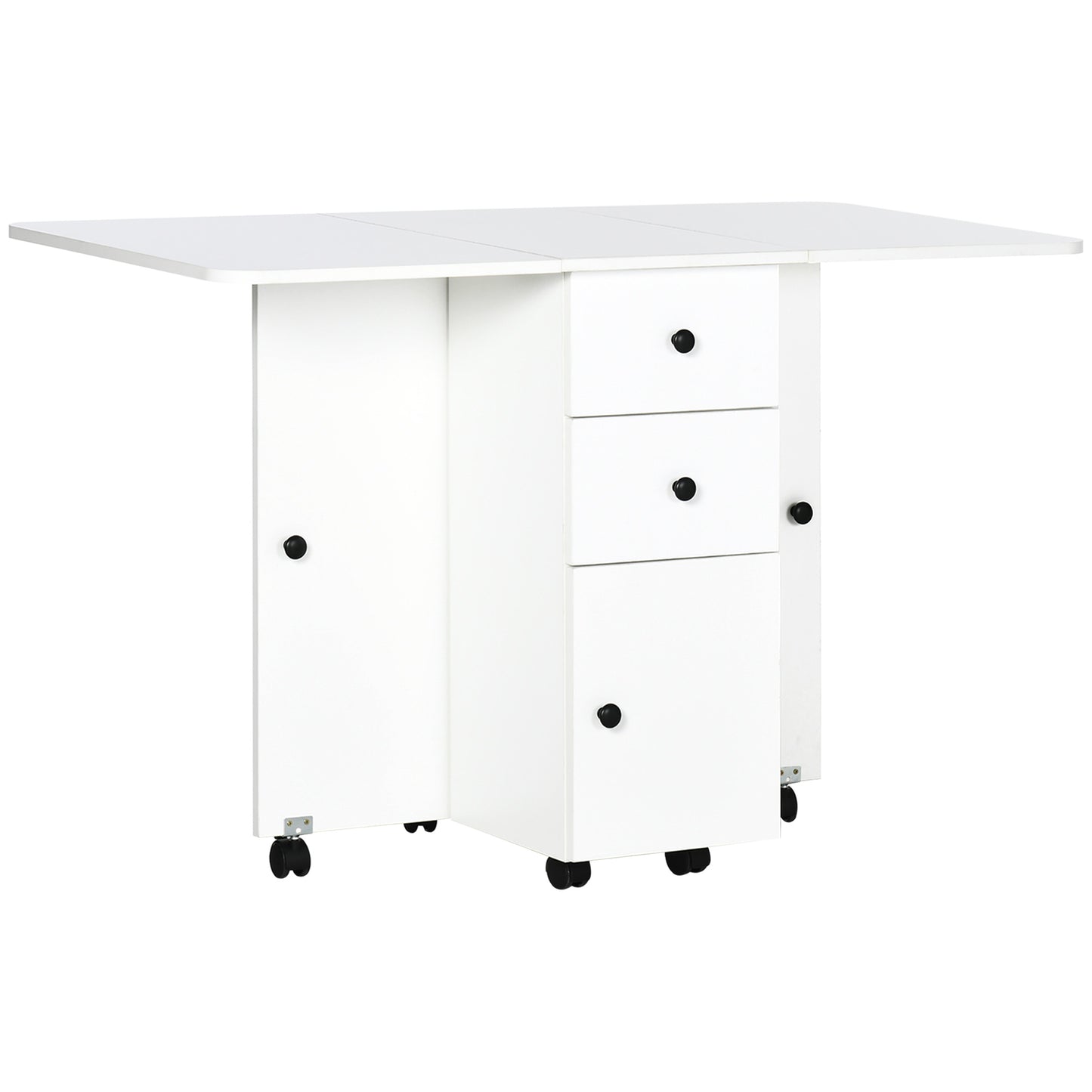 HOMCOM Folding Table for 6 People max with 2 Drawers, Cabinet and Shelf, in Chipboard, 120x60x76.5 cm, White - Borgè