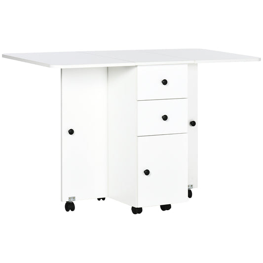 HOMCOM Folding Table for 6 People max with 2 Drawers, Cabinet and Shelf, in Chipboard, 120x60x76.5 cm, White