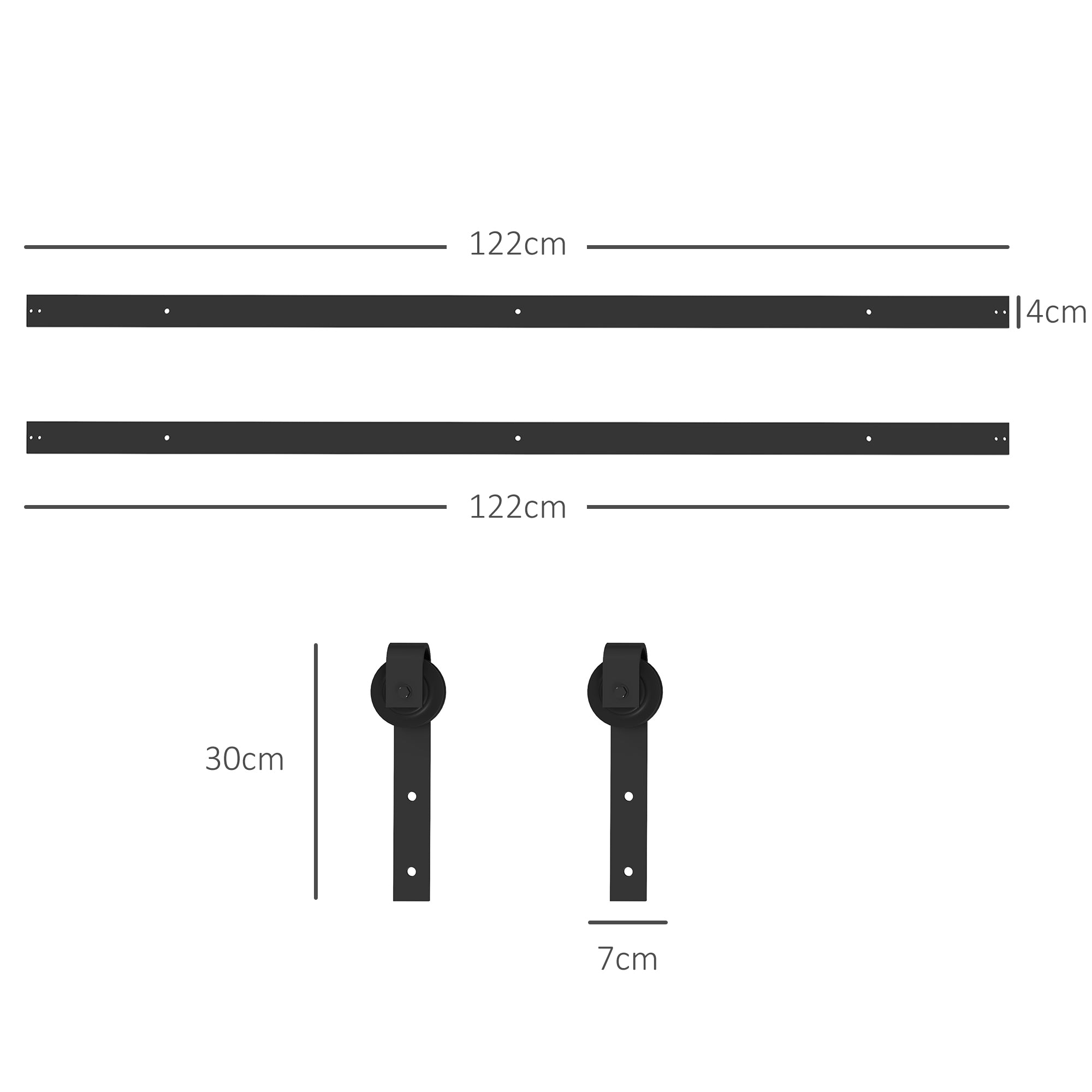 HOMCOM Sliding Door Kit 90kg max Space Saving in Carbon Steel with Accessories 244x0.5x4 cm, Black - Borgè