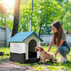 PawHut Outdoor Plastic Dog Kennel with Windows and Raised Base, 64.5 x 57 x 66 cm, Blue