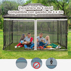 Outsunny Universal Replacement Gazebo Mosquito Net with Zippers, 335x207cm - Black and Beige