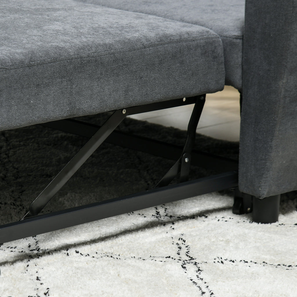Sofa Bed with 3-Level Adjustable Backrest, in Velvet Effect Fabric, 148x87x88 cm, Grey