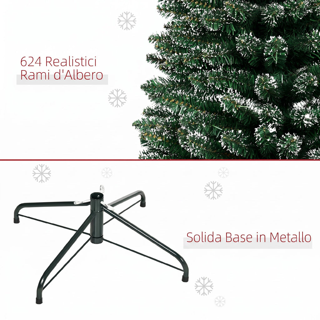 HOMCOM Slim Snowy Christmas Tree with 624 Branches, Removable and Foldable Base, Ø56x225cm, Green