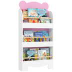 Children's Bookcase with 3 Shelves in the Shape of a Teddy Bear with Front Barriers, 55x15x110 cm, Pink