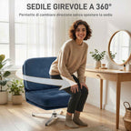 Swivel Living Room Chair in Chenille Effect Fabric and Metal, 70x87x84 cm, Dark Blue