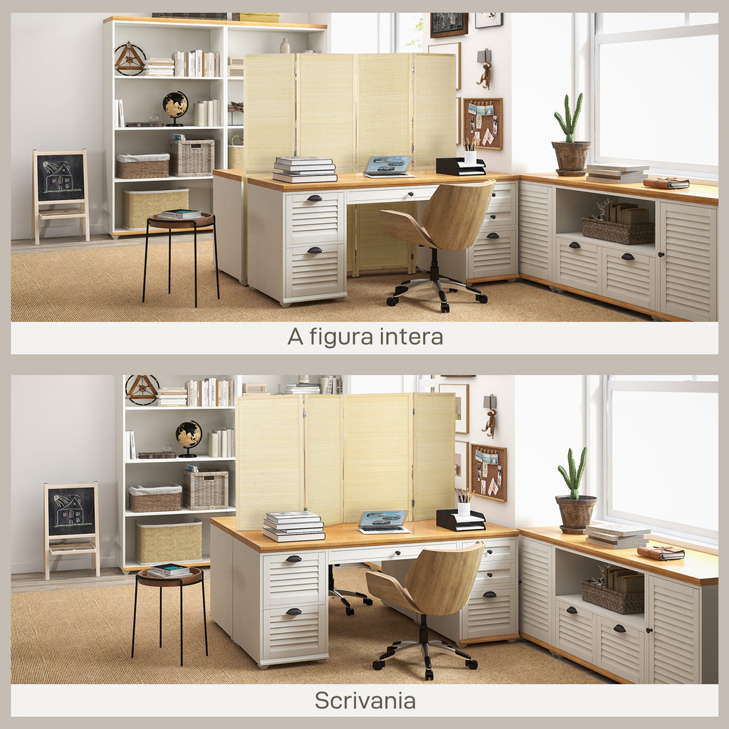 HOMCOM Folding Interior Screen with 4 Doors, Rattan Bamboo Room Divider, 180x1.6x180 cm - Borgè