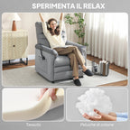 Recliner Chair with 8 Massage Points and 5 Modes, Footrest, Heating, Velvet Fabric, Grey