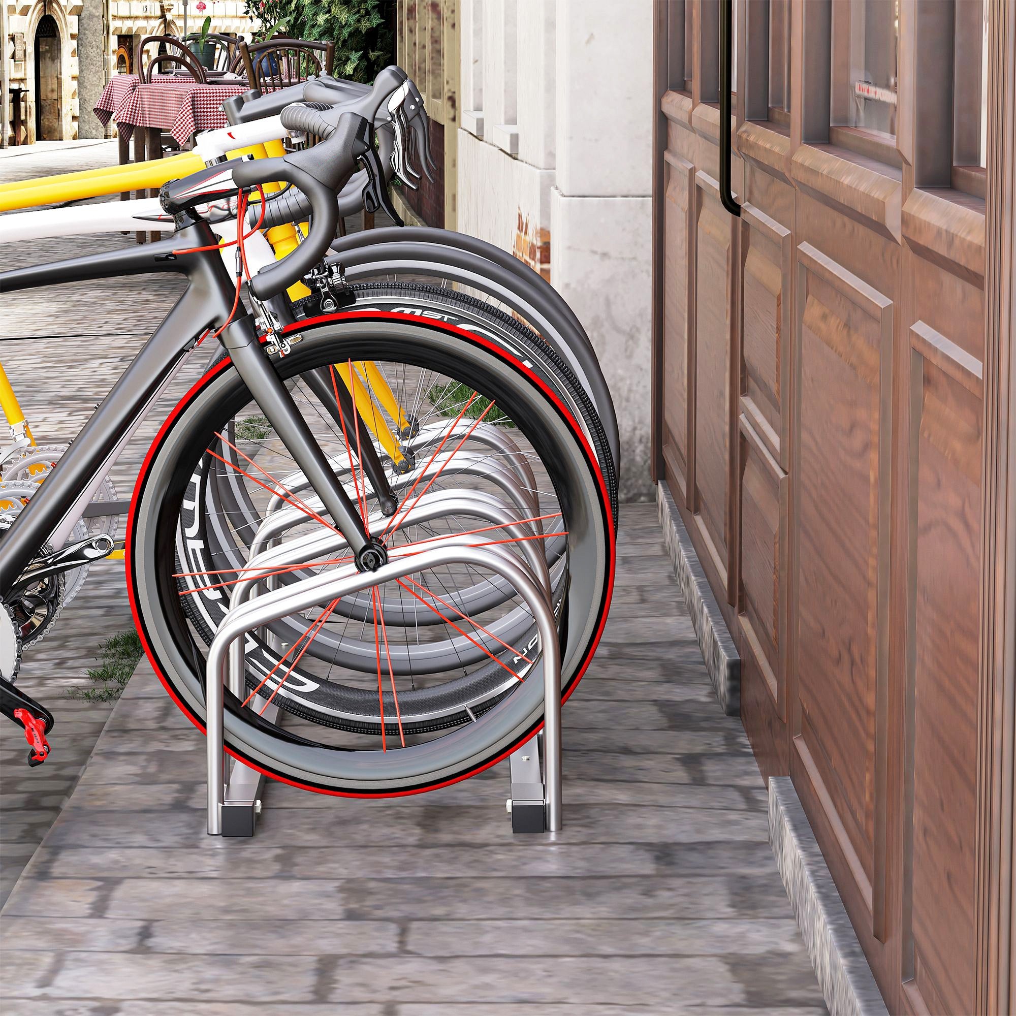 Steel Bike Rack, 4-Bike Parking Stand, 110x33x27 cm, Silver