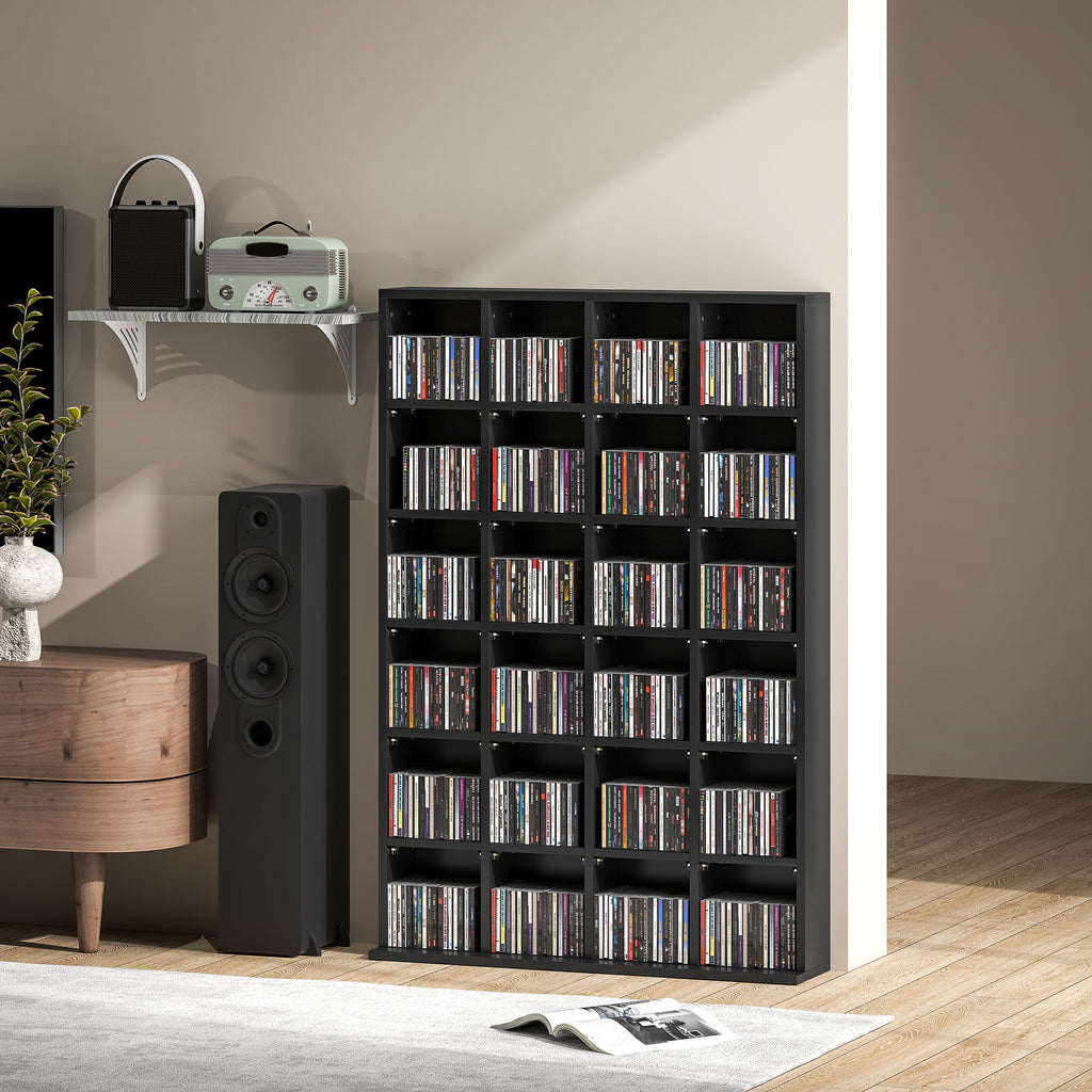 CD Cabinet with Adjustable Shelves for 456 CDs or 336 DVDs, 24 Compartments, 89x20x130.5 cm, Black