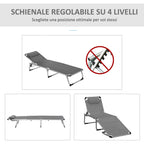 Outsunny Folding Deck Chair with Adjustable Headrest and Backrest in Aluminum 60x165x76cm Gray