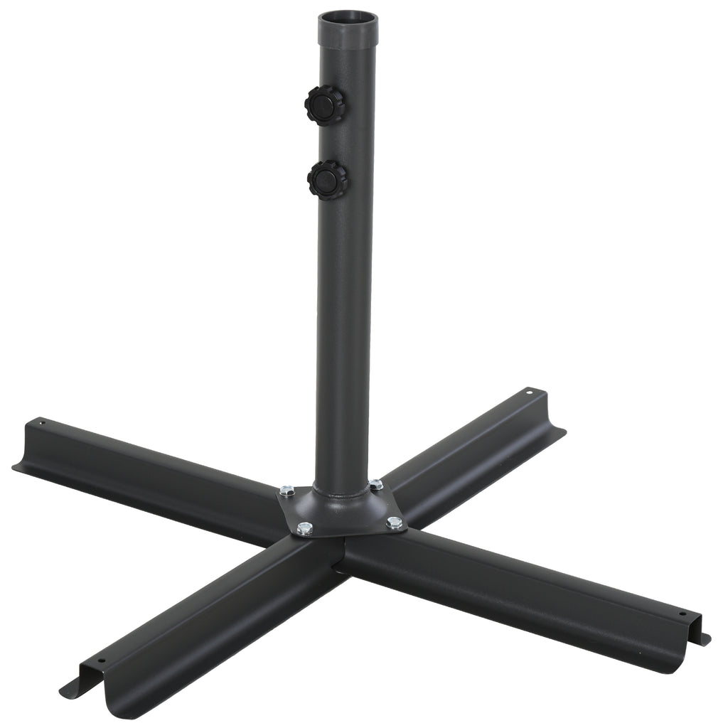 Umbrella Base with Central Pole, 4 Black Plastic Tiles to Fill with Water or Sand 80x80x56cm