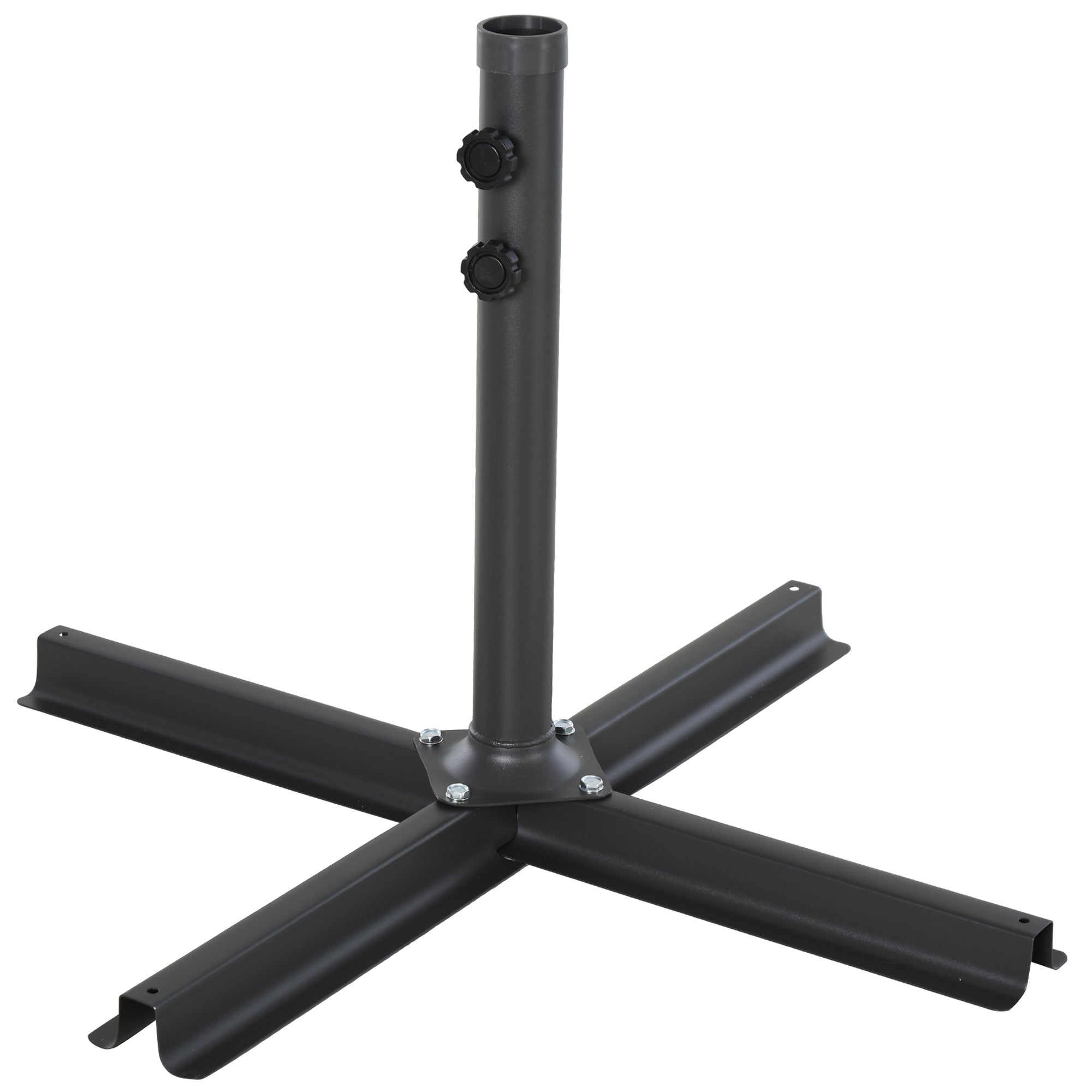 Umbrella Base with Central Pole, 4 Black Plastic Tiles to Fill with Water or Sand 80x80x56cm