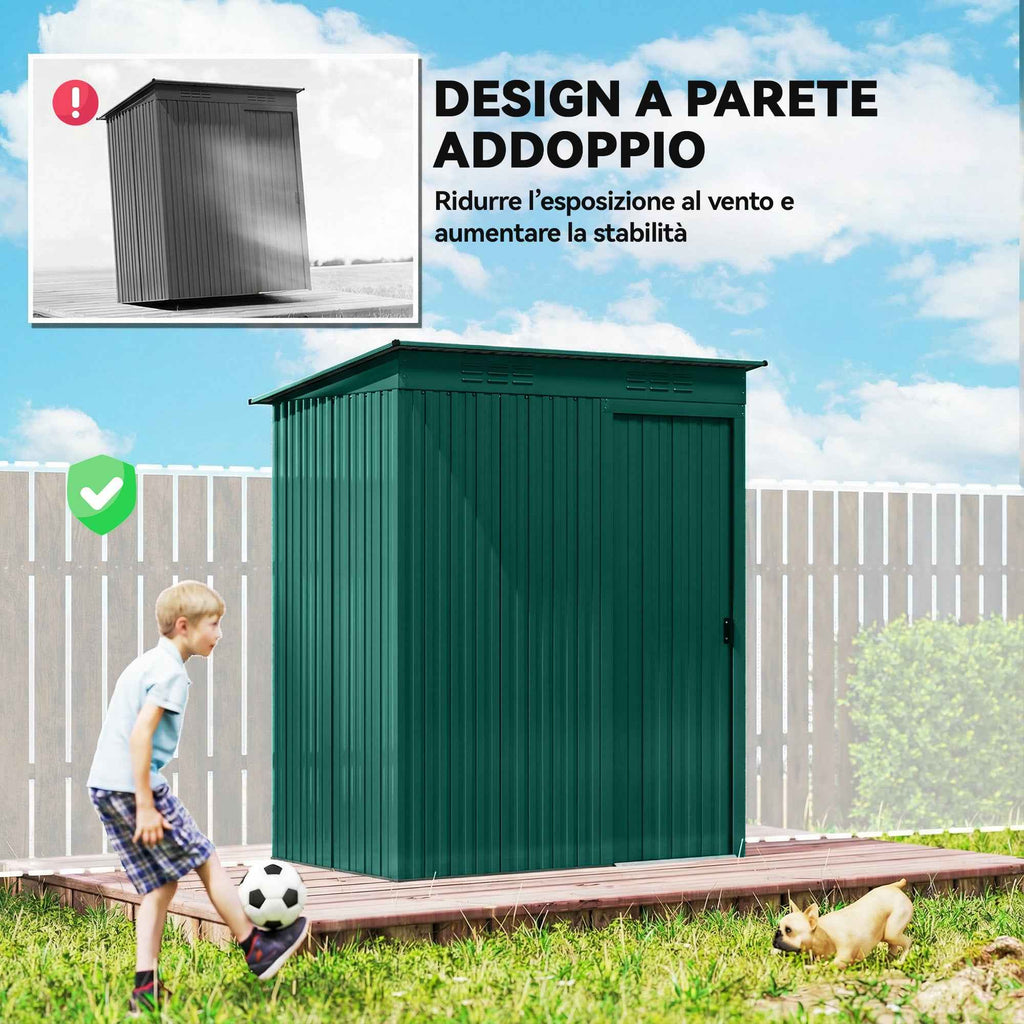 Outsunny Metal Garden Shed with Vents and Sliding Door, 159x106x181 cm, Green